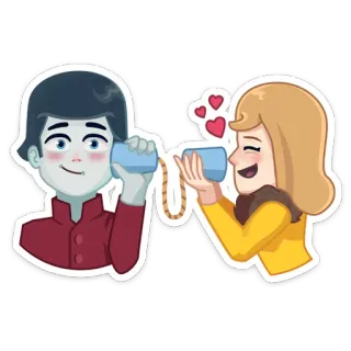 🥰 dibujo animado, amor, comunicación, pareja, teléfono de lata, lindo, relación telegram sticker