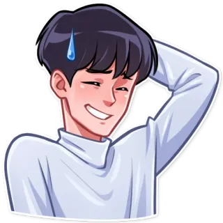 😅 cartoon, illustration, sweat, embarrassed, nervous, asian, man telegram sticker