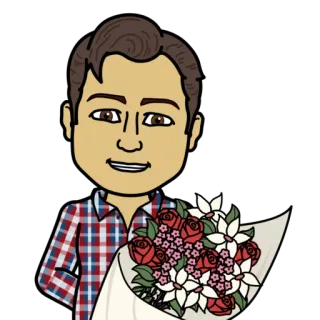 😍 desenho animado, homem, bitmoji, flores, buquê, rosas telegram sticker