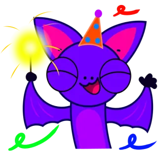 🥳 morcego, animal, desenho animado, festa, celebração, aniversário telegram sticker