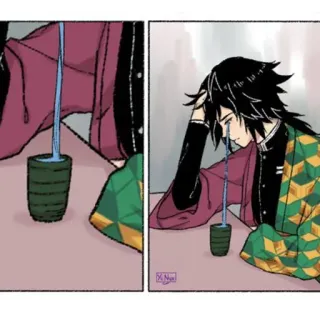 🌊 Giyu Tomioka Demon Slayer อนิเมะ, มังงะ, เศร้า, ร้องไห้, น้ำ, ถ้วย telegram sticker