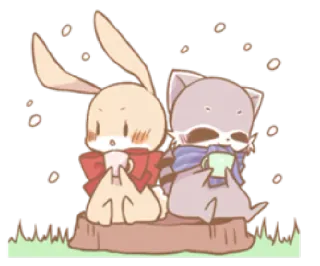 🍵 kreskówka, zwierzęta, królik, szop pracz, słodkie, kawaii whatsapp sticker