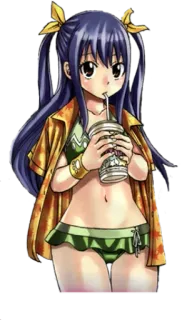 😶 Wendy Marvell Fairy Tail Anime, Mädchen, Strand, Bikini, Wendy Marvell, Fairy Tail, Getränk telegram sticker