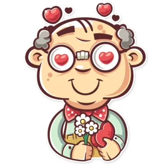 😍 amor, dibujos animados, hombre, gafas, corazones, flores telegram sticker