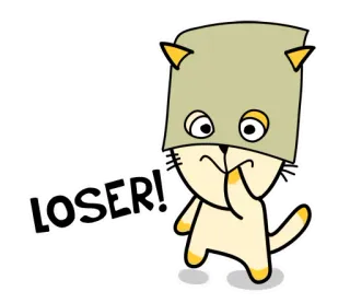 💩 LOSER! 고양이, 패배자, 슬픈, 만화, 헬멧, 실망한 telegram sticker