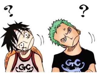 ❓ Luffy One Piece Anime, Mangá, Pergunta, Confuso, Luffy, Zoro, One Piece telegram sticker