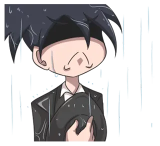 ☹ pluie, triste, mélancolie, style anime, personnage telegram sticker