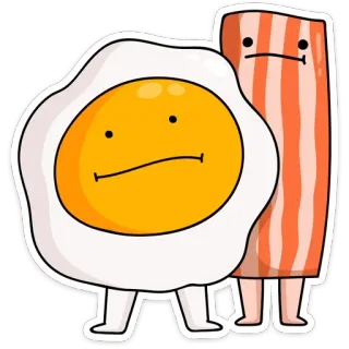 😐 telur, bacon, kartun, makanan, sarapan, stiker telegram sticker