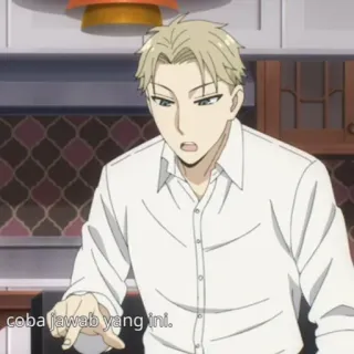 🚰 coba jawab yang ini. anime, man, wit overhemd, Indo, probeer deze te beantwoorden, vraag, serieus telegram sticker