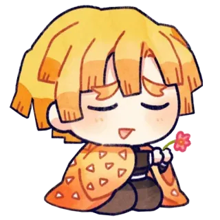 🥀 Zenitsu Agatsuma Demon Slayer Zenitsu, Demon Slayer, anime, manga, cute, chibi, flower, character telegram sticker