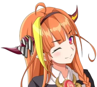 😉 Kiryu Coco Anime, Vtuber, Mujer, Cuernos, Pelo naranja, Guiño telegram sticker