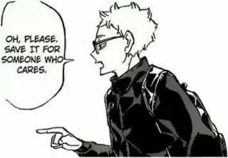 😆 OH, PLEASE. SAVE IT FOR SOMEONE WHO CARES. Anime, Manga, Tsukishima, sarkastisch, Brille, zeigend whatsapp sticker