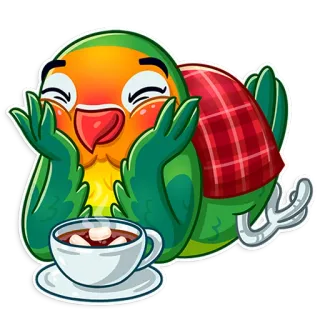 ☺️ 새, 앵무새, 사랑앵무, 귀여운, 동물, 핫초코 telegram sticker