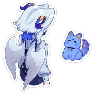 😑 Anime, Karakter, Fantasi, Kawaii, Imut, Sayap, Kucing, Bintang whatsapp sticker