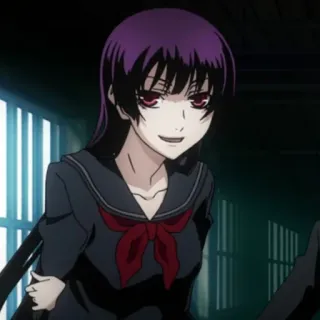 🕷 Kafuka Fūra Sayonara Zetsubou Sensei animé, fille, uniforme scolaire, cheveux violets whatsapp sticker