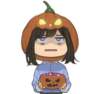😍 хэллоуин, тыква, костюм, аниме, чиби, конфеты telegram sticker