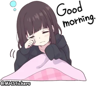 🌤 Good morning. доброе утро, мультфильм, милый, девушка, сонный, аниме telegram sticker