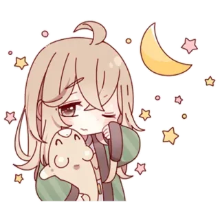 😴 อนิเมะ, น่ารัก, การ์ตูน, คาวาอิ, พระจันทร์, ดาว, ง่วง, กอด telegram sticker