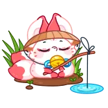🤩 animal, renard, dessin animé, pêche, chapeau, mignon, endormi telegram sticker