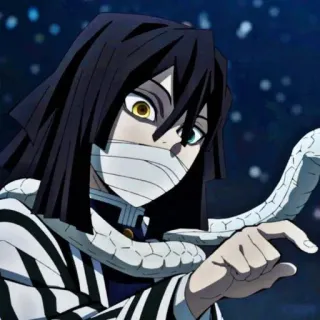 🍄 Obanai Iguro Demon Slayer Anime, Demon Slayer, Obanai Iguro, Serpent, Pilier, Personnage whatsapp sticker