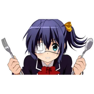 🍴 Аниме, Девушка, Вилка, Ложка, Милый, Еда whatsapp sticker