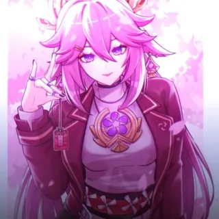 🔮 Yae Miko Genshin Impact 애니메이션, 분홍 머리, 비디오 게임, 캐릭터, 야에 미코 whatsapp sticker