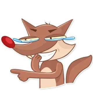 😂 volpe, cartone animato, animale, indicare, ridere, deridere, lacrime, emoji, adesivo telegram sticker
