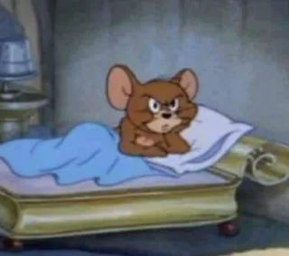 😐 Jerry Tom and Jerry cartoon, mouse, angry, bed telegram sticker