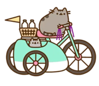 🚲 Pusheen cat, cartoon, sticker, bike, pusheen, cute whatsapp sticker