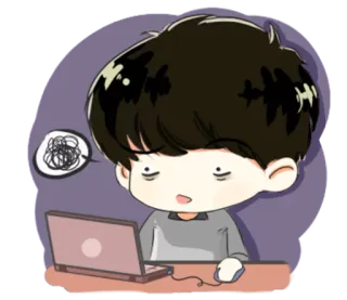 😖 有压力, 疲劳的, 笔记本电脑, 工作, 电脑, 卡通 telegram sticker