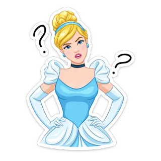 🤔 Cinderella Cenicienta, Disney, princesa, pregunta, dudando, dibujos animados, personaje whatsapp sticker