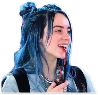 😄 Billie Eilish Билли Айлиш, певица, знаменитость, поп-звезда, музыкант, голубые волосы telegram sticker