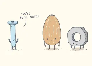 😒 YOU'RE BOTH NUTS! Nüsse, Mandel, Schraube, Wortspiel, Essen, Cartoon whatsapp sticker