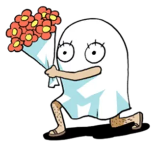 🌸 spook, bloemen, cartoon, grappig, personage, jurk, boeket telegram sticker