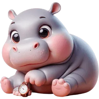 ⏰ 하마, 동물, 만화, 귀여운, 시계, 아기, 사랑스러운 telegram sticker