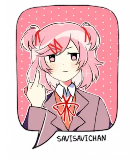 💕 savisavichan Anime, Dziewczyna, Środkowy palec, Różowe włosy, Naklejka telegram sticker
