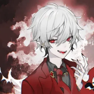 🤍 anime, vampire, fangs, red eyes, white hair, gothic, dark aesthetic whatsapp sticker