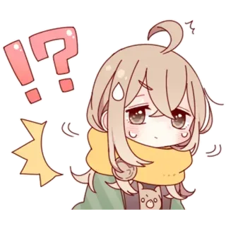😱 อนิเมะ, จิบิ, คาวาอิ, คำถาม, เครื่องหมายอัศเจรีย์, น่ารัก, ผู้หญิง telegram sticker