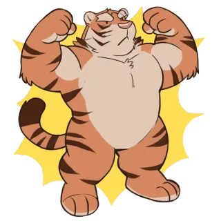 💪 tigre, desenho animado, animal, musculoso, mamífero, laranja, listrado telegram sticker