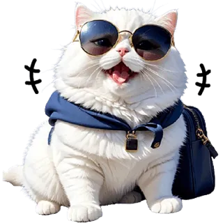 😂 mèo, động vật, kính râm, thời trang, trắng, dễ thương, thú cưng telegram sticker