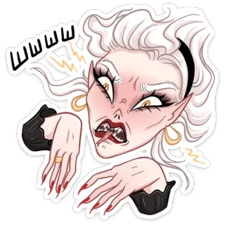😡 WWWW cartoon, woman, monster, expression, creepy, witch telegram sticker