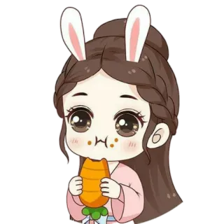 🍄 dibujos animados, conejo, lindo, niña, orejas de conejo, zanahoria, chibi whatsapp sticker