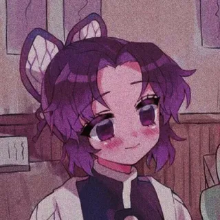 🌟 Shinobu Kocho Demon Slayer 애니메이션, 만화, 귀멸의 칼날, 코쵸 시노부, 귀여운, 보라색, 카와이, 일러스트 telegram sticker