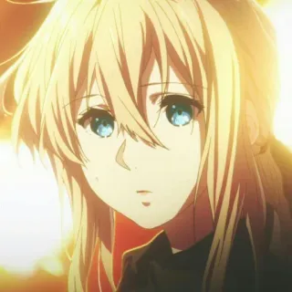 ✨ Violet Evergarden anime, ragazza, capelli biondi, occhi blu, ritratto, animato, personaggio telegram sticker