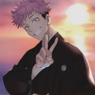 ✌ Yuji Itadori Jujutsu Kaisen 动漫, 漫画, 微笑, 人物, 肖像, 手势, 挥手 whatsapp sticker