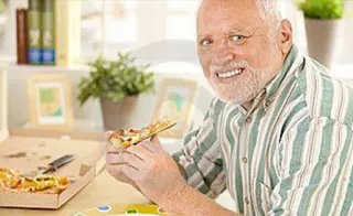 🍕 Hide the Pain Harold Harold, meme, stock photo, pizza, old man, smile telegram sticker