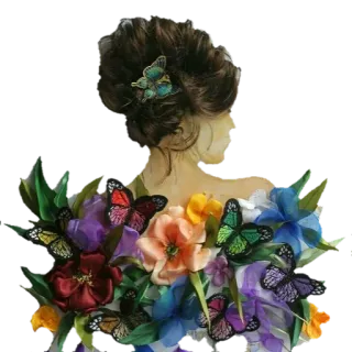 🙏 Frau, Blumen, Schmetterlinge, Porträt, Kunst, Blumenmuster, Bandstickerei whatsapp sticker