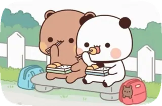😃 ursos, comendo, desenho animado, fofo, panda, piquenique, almoço, kawaii telegram sticker