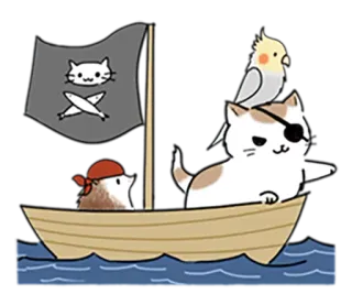 🌊 gatto, pirata, pappagallo, animale, barca, mare, riccio telegram sticker