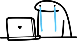 🥺 płacz, smutny, łzy, laptop, serce, komputer telegram sticker